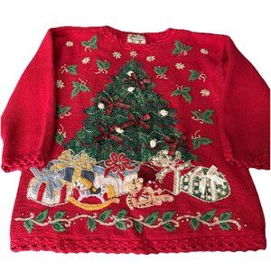Heirloom Collectibles Vintage Red Christmas Tree Sweater
